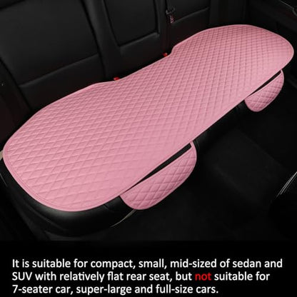 Pu Leather Car Seat Bottom Covers Protectors Include 1 Pair Front Driver Seat Pad Mat and 1 Rear Bench Cover Universal Fit 90% Vehicles,Pink