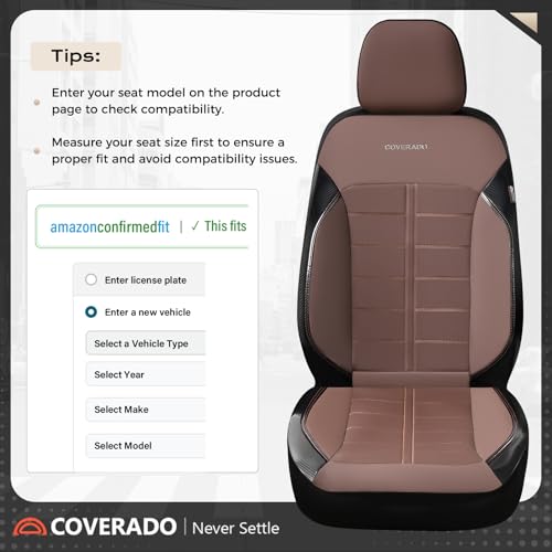 Coverado Front Seat Leather Covers, Full Leather Construction with Carbon Fibre Weave, Universal Fit for Most Cars SUV Trucks (Coffee) - color: Coffee, size: Front