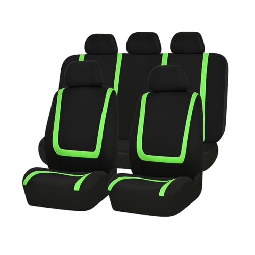 BELOMI Car Seat Covers Full Set, Breathable Premium Cloth Auto Seat Cover, Universal Front and Rear Seat Covers, Automotive Interior Accessories for Most Cars Trucks SUV (Black/Green) - color: Black/Green, size: 9PCS
