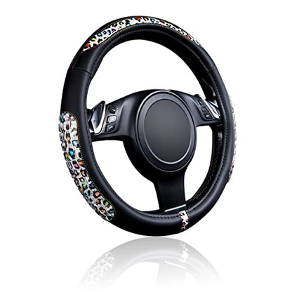 Flying Banner car Steering Wheel Cover Gel Massage Velvet Cool Warm Universal Size 15 inches SUV Truck Anti Slip Odorless Summer Winter (Black Leopard, Gel Massage) - color: Black Leopard