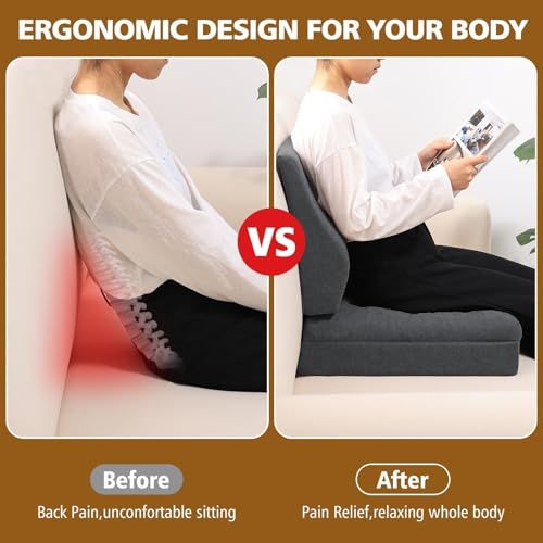 Recliner Cushion for Elderly with Lumbar Support Pillow - 20x20x5 Inch Extra Thick Recliner Seat Cushion for Seniors Relief Back Pain and Tailbone Pain from Long Sitting Non-Slip Bottom