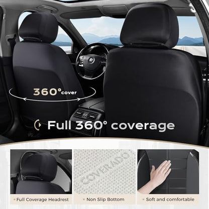 Coverado Full Set Leather Car Seat Covers, Crafted with Full Leather Construction and Carbon Fibre Weave Universal Fit for Most Cars SUV Trucks(Black - color: Black, size: FullSet