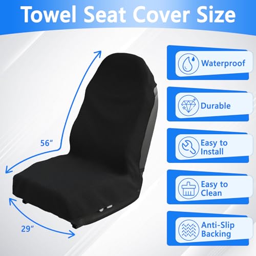 Car Seat Cover Waterproof,Protector Front Seats Sweat Towel Car Seat Covers,Universal Non-Slip Car Seat Towel Cover for Gym Workout Running Beach Swimming for Cars SUV Trucks, Black
