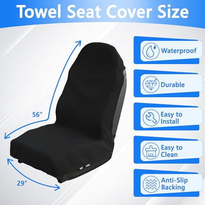 Car Seat Cover Waterproof,Protector Front Seats Sweat Towel Car Seat Covers,Universal Non-Slip Car Seat Towel Cover for Gym Workout Running Beach Swimming for Cars SUV Trucks, Black