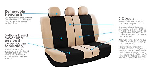 FH Group Light & Breezy Cloth Seat Full Car Seat Covers (Airbag & Split Ready) with Carpet Floor Mats- Universal Car, Truck, SUV, or Van (Beige/Black) FB030115 - color: Beige