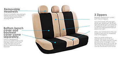 FH Group Light & Breezy Cloth Seat Full Car Seat Covers (Airbag & Split Ready) with Carpet Floor Mats- Universal Car, Truck, SUV, or Van (Beige/Black) FB030115 - color: Beige