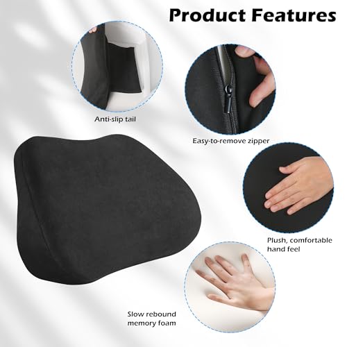Lumbar Support Pillow for Car, Ergonomic Memory Foam Back Cushion for Driving, Seat Office Chair, Gaming Chair, Lower Back Support for Back Pain Relief, Black, 1 Pack - color: Black, size: Lumbar 1P