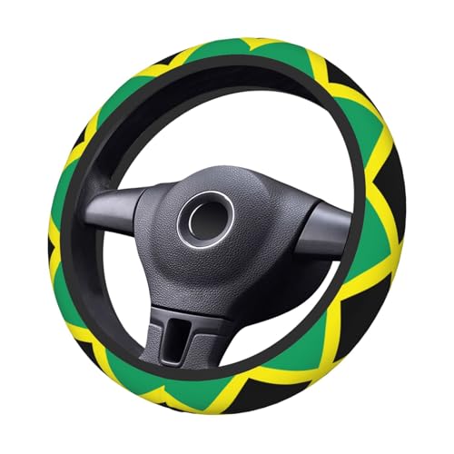 Jamaica Flag Jamaican Car Steering Wheel Cover,Non-Slip Elastic Neoprene-Sweat Car Accessories,Universal 15 Inch Fit Auto, Vans Trucks,Suvs, Truck - color: Jamaican Flag
