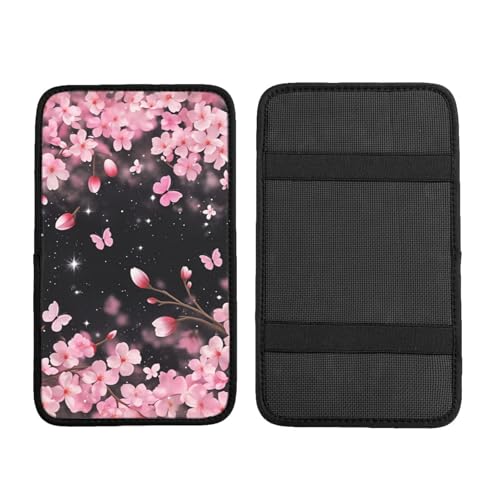 Universal Car Center Console Cushion Pad, Pink Cherry Blossoms Soft Waterproof Car Center Console Cover Auto Armrest Seat Box Cover Protector for Most Vehicle SUV Truck Car - color: Pink Cherry Blossoms