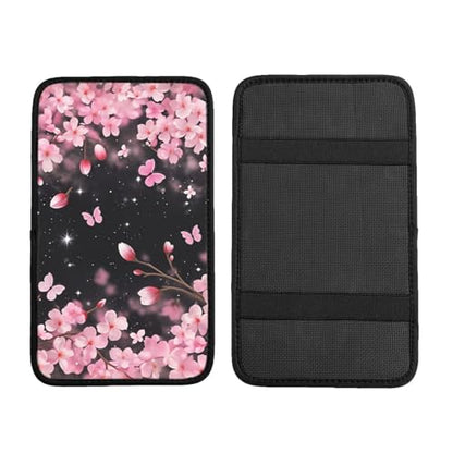 Universal Car Center Console Cushion Pad, Pink Cherry Blossoms Soft Waterproof Car Center Console Cover Auto Armrest Seat Box Cover Protector for Most Vehicle SUV Truck Car - color: Pink Cherry Blossoms