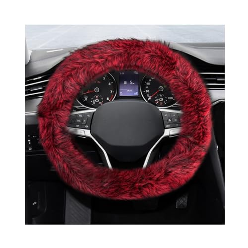 Fluffy Steering Wheel Cover, 15 Inch Soft Microfiber Plush Steering Wheel Decoration, Winter Warm Fuzzy Car Wheel Covers Anti-Slip Protector for Women Men, Car Accessories (Red) - color: Red