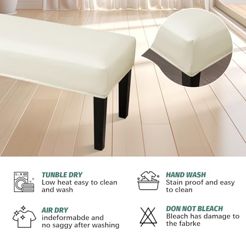FUANGUI PU Waterproof Bench Cover, Stretch Dining Bench Cover for bedrooms, Living Rooms, Kitchens, Protector Chair Bench Piano Bench Seat Covers Stool Slipcover Removable, Washable - Beige - color: Pu Beige