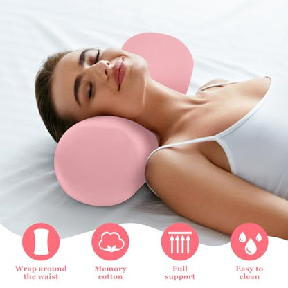2 Pcs Lumbar Roll Support Pillow Low Back Lumbar Support Office Seat Cushion with Adjustable Strap and Washable Cover for Travel Gaming Chair Car Seat Pain Relief(Pink) - color: Pink