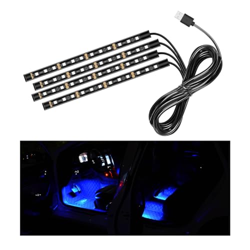 Car LED Strip Light, 48 LEDs RGB Neon Interior Atmosphere Lights, 12V Under Dash Ambient Night Light, USB Port Auto Interior Decorative Lamp, Universal Car Accessories (Blue) - color: Blue, size: 48 LED, USB Port
