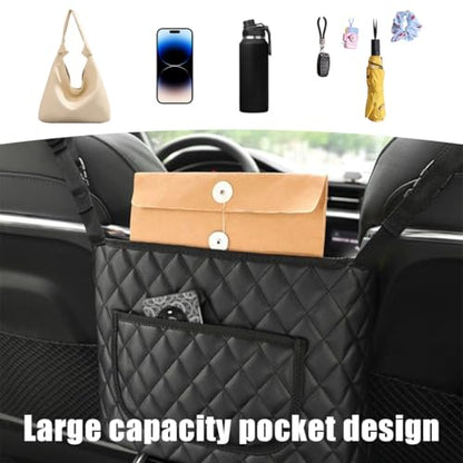 Car Handbag Holder Between Seats, Leather Large Capacity Front Seat Handbag Storage Organizer, Automotive Interior Storage Pocket for Cell Phone Document, Car Accessories