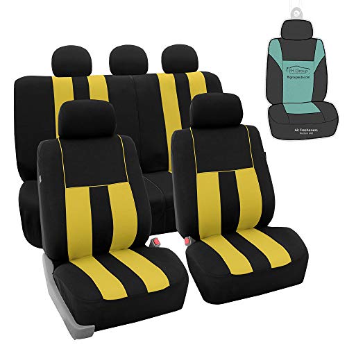 FH Group Car Seat Cover Rear Set Striking Striped Car Seat Covers with Rear Split Bench, Universal Fit Interior Accessories for Cars, Trucks, and SUVs – Beige - color: Beige, size: Rear Set