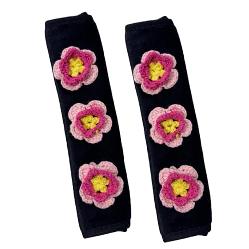 2-Pack Seat Belt Covers, Crochet Flower Design, Cute Plush Comfortable Shoulder Protectors for Adults Kids Women, Soft Seat Belt Padding Shoulder Pads, Car Interior Accessories (Pink) - color: pink