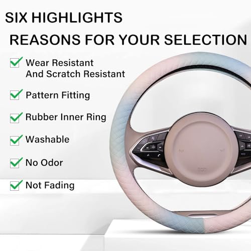 Steering Wheel Cover, with Non-Slip Lining, Cool in Summer Warm in Winter for Men Women, 14.5-15 Inch Non-Slip Breathable Leather Car Steering Wheel Protector - color: Gradient Blue