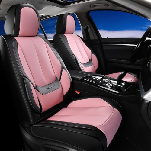 Coverado Seat Covers, Car Seat Covers Front Seats, Car Seat Cover, Car Seat Protector Waterproof, Car Seat Cushion Nappa Leather, Seat Covers Carseat Cover Universal Fit for Most Cars - color: Black-pink, size: Front
