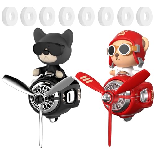2Pcs Car Air Fresheners, Cute Bear Pilot Automotive Air Outlet Creative Car Perfume Diffuser, Automotive Accessories Air Vent Decoration with 8 Fragrant Tablets (Black 2+Red 1) - color: Black 2+Red 1
