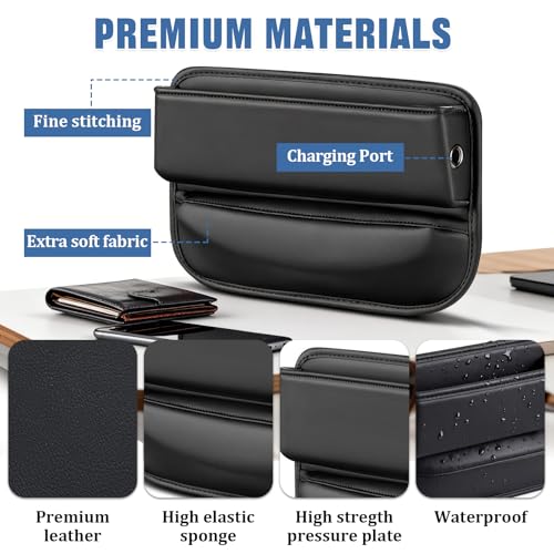 2 PCS Car Seat Gap Filler Organizer, Premium Leather Car Seat Gap Organizer Holder Women & Men with Card Slots, Cars Essentials for SUV, Truck, Phones, Cards, Keys (Black)