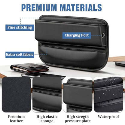 2 PCS Car Seat Gap Filler Organizer, Premium Leather Car Seat Gap Organizer Holder Women & Men with Card Slots, Cars Essentials for SUV, Truck, Phones, Cards, Keys (Black)