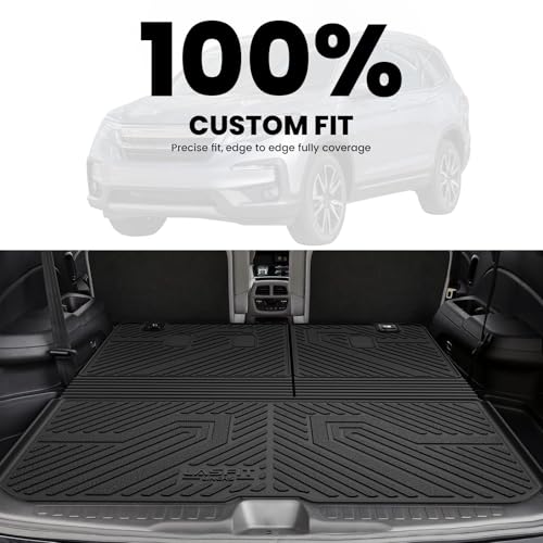 LASFIT Cargo Mat with Backrest Mat for Honda Pilot 2016-2022, Split & One-Piece Foldable Seating TPE Custom Fit Trunk Mat Cargo Liner with Seatback Mat Accessories, Black - style: 4）For Honda Pilot | 2016-2022 | Trunk Mat