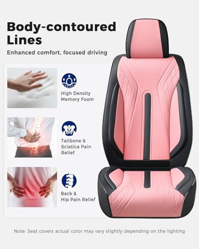 Huidasource Front Seat Covers, Universal Fit for Most Cars SUV Trucks, Full Coverage Nappa Leather Seat Cover, Airbag, Velcro Adjustable, Seat Function Retain, Black&Pink - color: FR: Black&Pink, size: Front