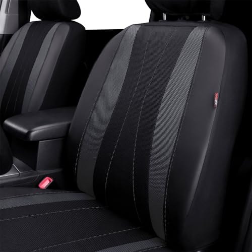 Flying Banner car seat Covers Full Set Faux Leather Air Mesh Breathable Man Lady Airbag Compatible Rear Bench Split 40/60 50/50 60/40 Truck Pick Up (Full Set - Low Back, Black Gray) - color: Black Gray