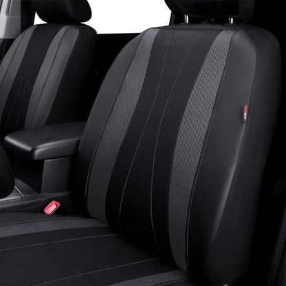 Flying Banner car seat Covers Full Set Faux Leather Air Mesh Breathable Man Lady Airbag Compatible Rear Bench Split 40/60 50/50 60/40 Truck Pick Up (Full Set - Low Back, Black Gray) - color: Black Gray