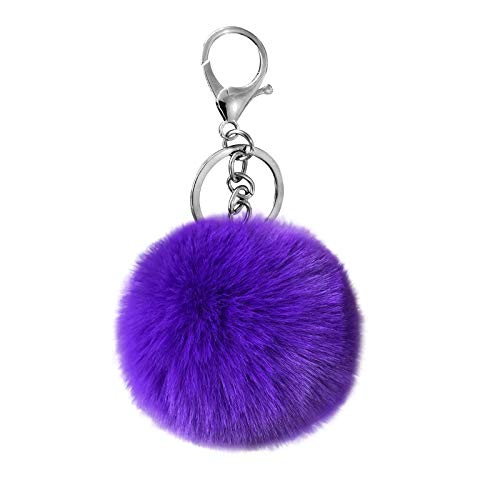 Cute Faux Rabbit Fur Ball Pom Pom Keychain Car Key Ring Handbag Tote Bag Pendant Purse Charm - color: Purple
