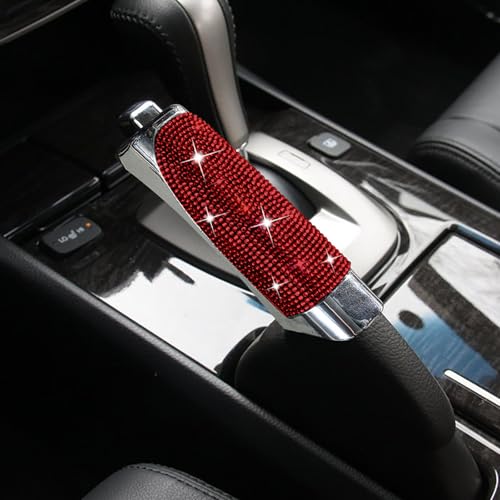 Car Handbrake Covers Torcarvh Crystal Diamond Handbrake Decorative Cover Anti Scratch Auto Gear Shift Collars Self Adhesive Handbrakes Protective Accessories (Red) - color: Red
