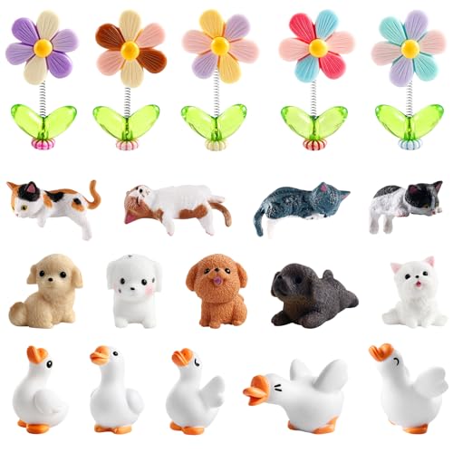 20Pcs Car Dashboard Decorations Cute Computer Monitor Desk Decor Cat Goose Dog Flower Duck Car Interior Accessories for Women Men Decor Rearview Mirror Decor Mini Figurines Office Decorations Gifts