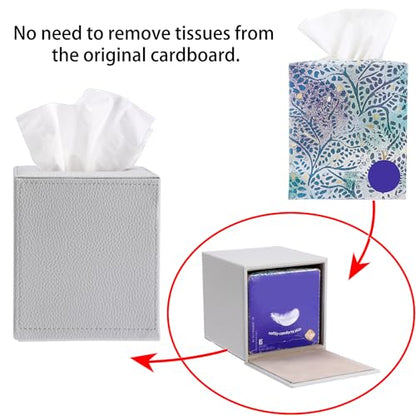 Sumnacon Tissue Box Cover Square Tissue Box Stylish PU Tissue Box Holder with Magnetic Bottom, Leather Cube Tissue Cover for Living Room Bathroom Bedroom Table Desk Home Office Car, Light Grey - color: Light Grey