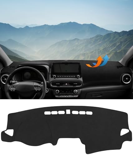 BIBLOZ Dash Cover for Hyundai Kona 2018-2023 Accessories Black Dashboard Cover Mat Car Dashboard UV Sun Protection - size: 2018-2023 Kona