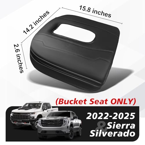 Center Console Armrest Cover Fit for Chevy Silverado & GMC Sierra 1500 2500 3500 2022-2026 Accessories, Comfort Armrest Pad Console Lid Cushion Vegan Leather 1-Inch Extra Thick(Bucket Seat) - size: 1) 22-25 |Silverado & Sierra| Bucket Seat, +Thick