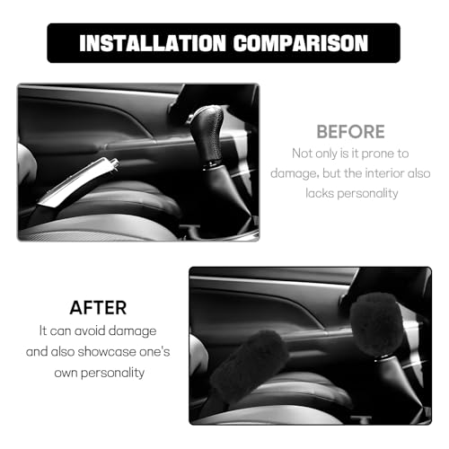 Hovom 2PCS Fluffy Car Gear Shift Knob Cover & Handbrake Cover, Soft Plush Hand Brake Handle & Gear Shift Cover for Women Girls, Universal Comfortable Warm Furry Car Accessories (Black)