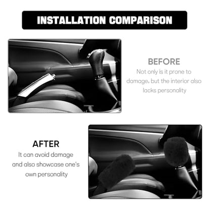 Hovom 2PCS Fluffy Car Gear Shift Knob Cover & Handbrake Cover, Soft Plush Hand Brake Handle & Gear Shift Cover for Women Girls, Universal Comfortable Warm Furry Car Accessories (Black) - color: Black