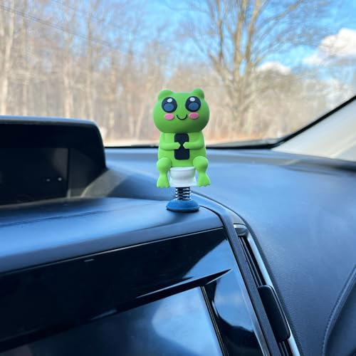 Frog on Toilet Dashboard Dancer – Hilarious Bobblehead Frog Scrolling on Phone – Funny Car Dashboard Toy – Soft Plastic with Adhesive Pad – Cute, Quirky Gag Gift for Drivers, & Office Desks