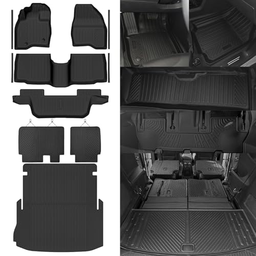 Custom Fit Floor Mats for Ford Explorer 2015-2019, All Weather TPE Floor Liners with Trunk Mat & Backrest Mats & Door Sill Guard, Interior Accessories (When 3rd Row Seats are Folded Down) - size: 5)Explorer|2015-2019