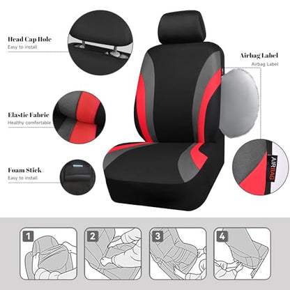 CAR PASS Line Rider Sporty Front Seat Covers,Red Car Seat Covers Two Front Seats Only, Airbag Compatible,Universal Fit Sedans,Cars,Vans,SUV,Truck(Black and Red) - color: Black and Red, size: Two Front Seat