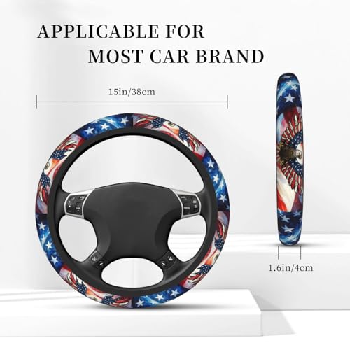 American Flag Neoprene Steering Wheel Cover Anti-Slip Elastic Eagle Pattern Steering Wheel Protector 15in Universal Car Accessories Fit Cars, SUVs, Auto - color: Eagle USA Flag