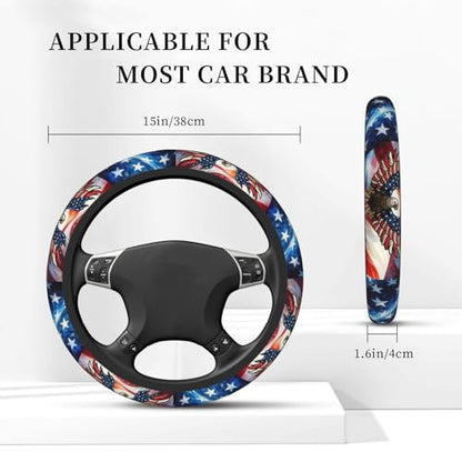 American Flag Neoprene Steering Wheel Cover Anti-Slip Elastic Eagle Pattern Steering Wheel Protector 15in Universal Car Accessories Fit Cars, SUVs, Auto - color: Eagle USA Flag