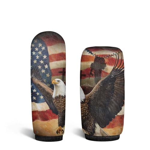 Eagle American Flag Pattern 2 Pieces Car Handbrake Cover Car Shift Knob Cover Soft Smooth Auto Handbrake Grip Cover Shift Lever Handle Protector St. Patrick's Day Accessories - color: Eagle American Flag 2