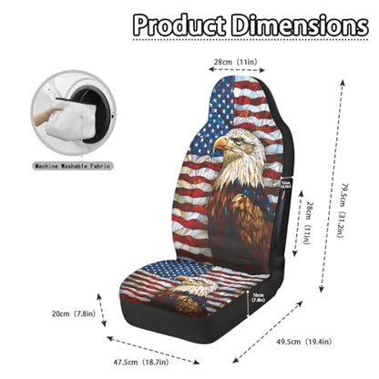 2 Piece Front Car Seat Cover, Eagle American Flag Print Waterproof Car Front Cushion Protector, Airbag Compatible Auto Front Seat Cover, Universal Fit Auto Interior Accessories - color: Red and White - Eagle American Flag