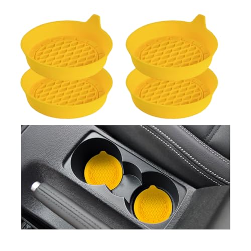 4PCS Car Cup Holder Coasters, Silicone Non-Slip Recessed Automotive Cup Mats, Vehicle Interior Insulation Drink Insert Pads Decor Accessories, Universal for SUV Truck Van (Yellow) - color: Yellow