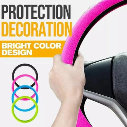 Car Steering Wheel Protective Cover, Silicone Steering Wheel Cover Grip, Cool Non-Slip Thin Steering Wheel Protector, Stretchy, Silent, Fits 13/14/15/16 inch Wheels (Black) - color: Black