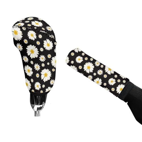 AFPANQZ Daisy Car Gear Shift Knob Cover Set with Handbrake Cover Sleeve Cloth 2 Piece Auto Protective Interior Accessiores for Women Men 2 pcs Fit Most Cars Sedan SUV Van Truck - color: Daisy