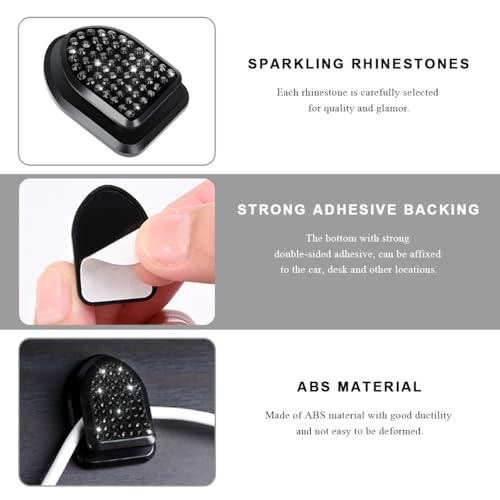 4 PCS Bling Car Mini Hooks, Cute Rhinestone Adhesive Back Seat Auto Hangers, Multifunctional Crystal Hanging Storage Hook for Vehicle Dashboard Wall Hat Coat Towel Key (Black) - color: Black