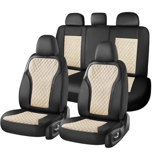Coverado Car Seat Cover 5 Seats, Leather Seat Covers Full Set, Durable Waterproof Car Seat Protectors, Black and Beige Seat Cover, Spill-Proof Automotive Seat Covers Universal Fit for Most Cars - color: BlackBeige, size: Full set
